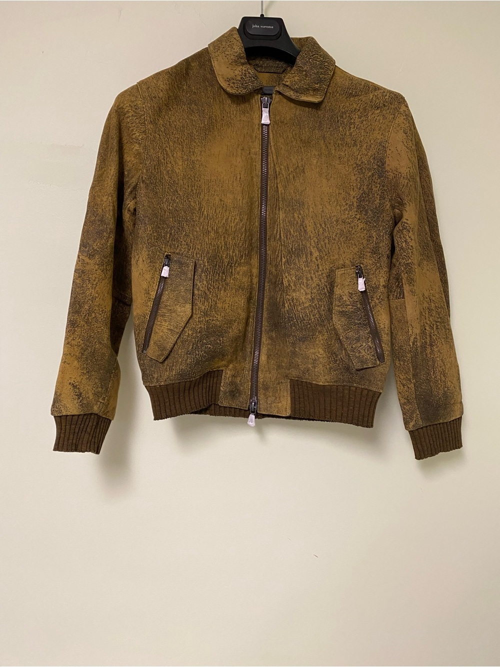 John Varvatos Olive Brown Suede Bomber Jacket